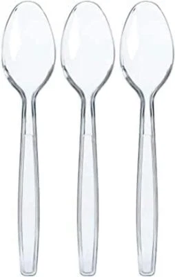 CATERGOLD Heavy Duty Clear Table Spoon Reusable Plastic Cutlery Spoons Disposable