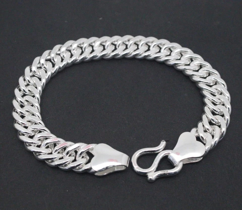 Pure 999 Fine Silver Chain Men 11mm Smooth Cuban Curb Link Bracelet 47.7g/8.2in - Image 3 of 4