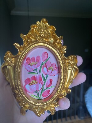 Flowers,roses,Original Painting On Paper,4/5,framed,gold,miniature,small,mini