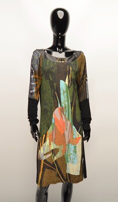 Vintage Save the Queen Printed A-Line Boat Neck Decorated Midi Dress Size L