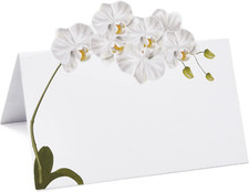 100 Pack White Orchid Floral Place Cards Flower Wedding Seating Name Card Tab...