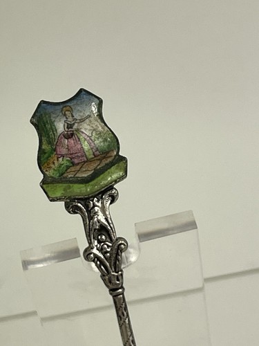 Silvered Enamel Souvenir Spoon 18th Century Scenes Exquisite And Early Vintage - Picture 3 of 9