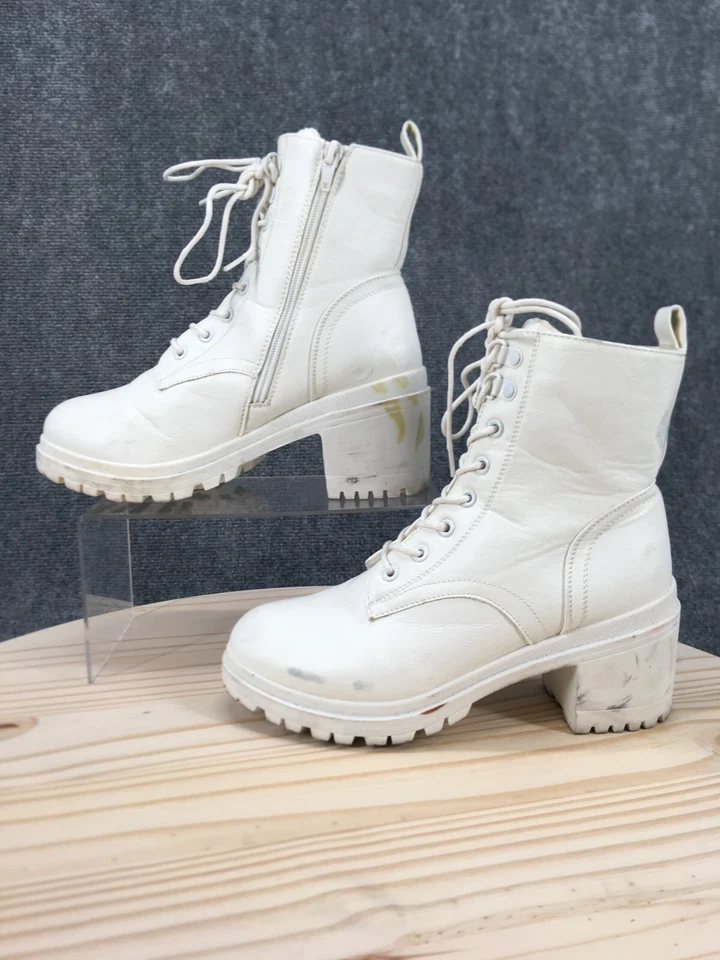 Mia Botas Mujer 7 M Pennelopie Combat Blanco Con Cordones Tacón Grueso Cremallera Lateral 10130 Foto 2 de 4