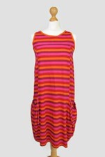 New NEXT Colourful Orange Red Pink Striped Sleeveless Jersey T-Shirt Dress UK 8