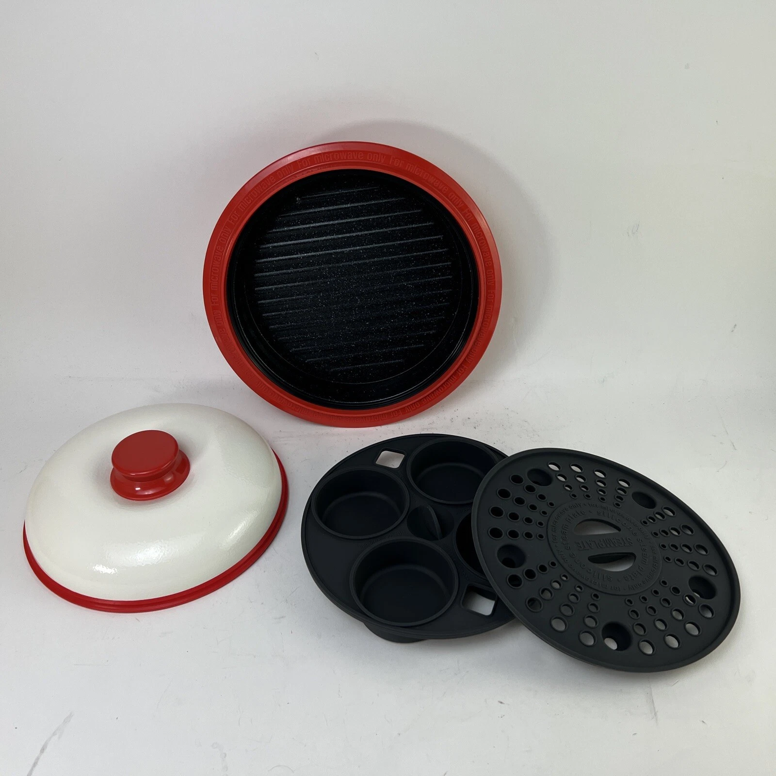 RangeMate Red Cooker Grill For Microwave Oven Silicone Steam Plate Muffin Pan