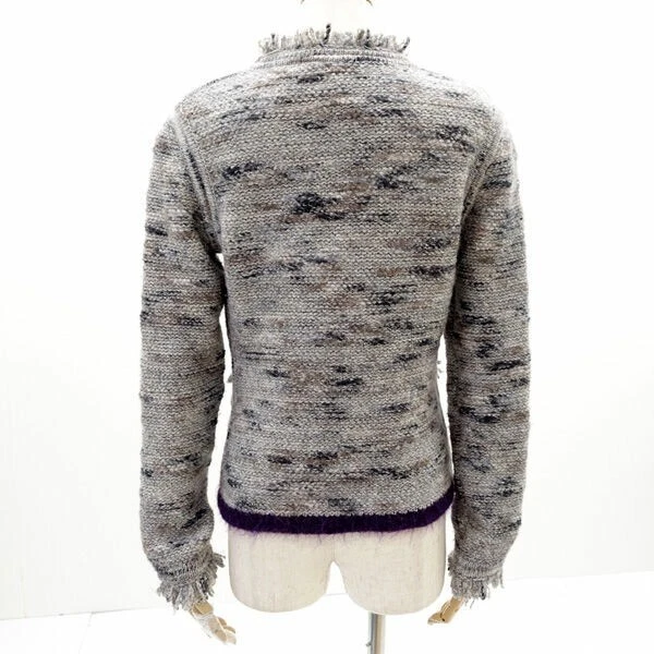 CHANEL Cardigan Maglia Frange Giacca Blouson Donna Taglia 38 Lana Grigio Viola Logo