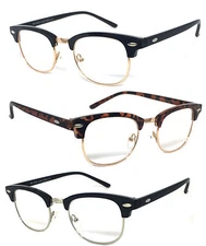 Vintage Browline Horned Rim Half Frame Semi Rimless Clear Lens Reading Glasses