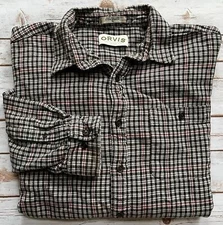 ORVIS HEAVEYWEIGHT HOUNDSTOOTH FLANNEL SHIRT BLACK RED MENS XL GOOD CONDITION