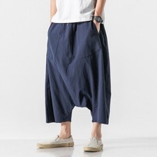 Chinese Style Workwear Cotton Linen Shorts Plus Size Pants Men's Wide Leg Pants