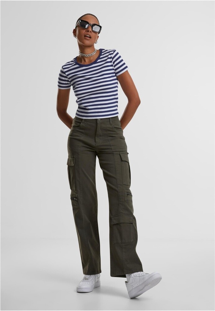 Urban Classics Cargobroek voor dames, losse utility stretch twill broek, casual cargobroek voor vrouwen, baggy broek, Blackolive, 30