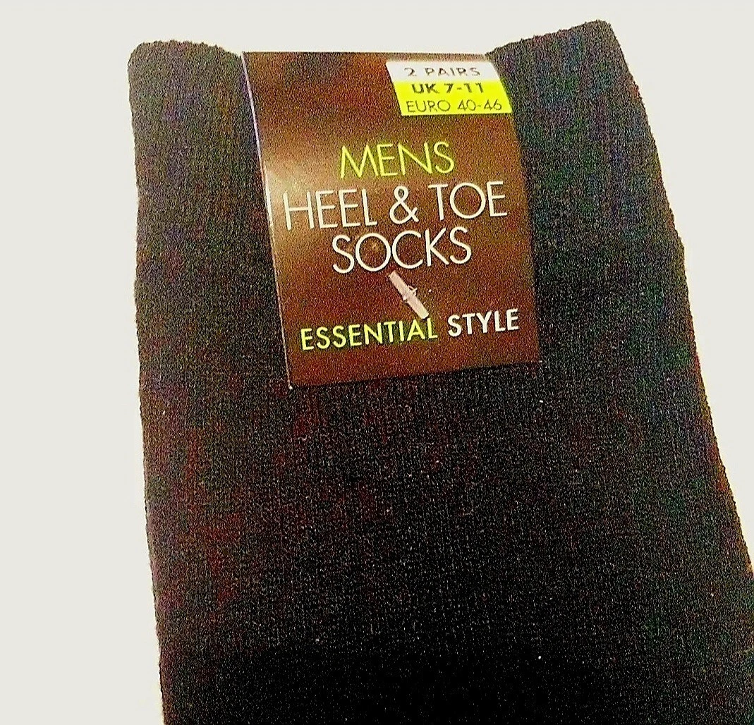 Men's Heel & Toe Socks | Essential Style | 2 Pairs | Black |UK 7-11|40-46| Socks