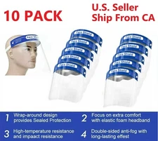 10PCS Safety Full Face Shield Reusable Washable Face Mask Clear Protection Cover