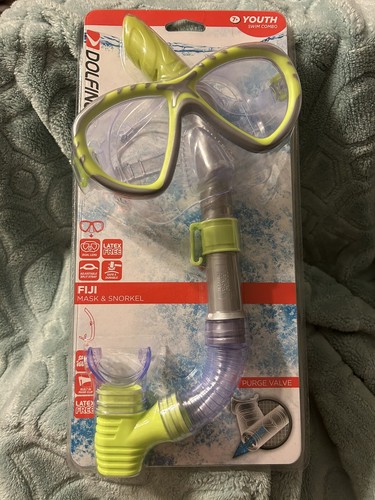 Dolfino FIJI Youth 7+ Swim Combo Mask & Snorkel Set YELLOW Snorkeling Purge Val