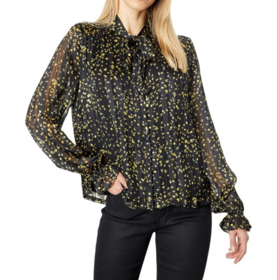Lost + Wander Leopard Print Chiffon Blouse Tie Neck Sheer Boho Top XS NWT