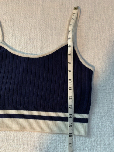 Lucky Brand Knit Crop Top Women M Navy Sweater Texture - Picture 5 of 8