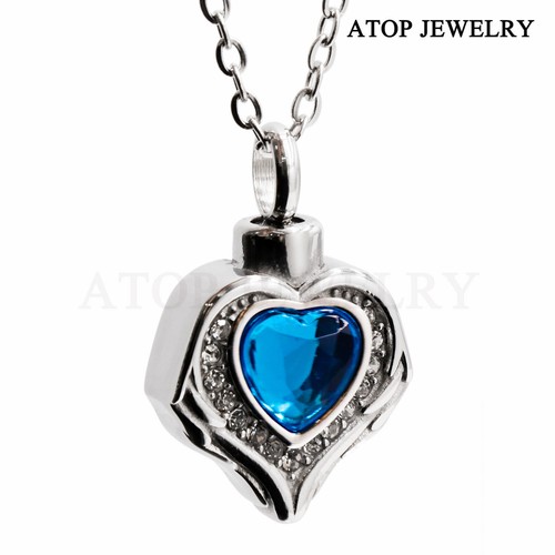 NEW Crystal Heart Urn Necklace For Ashes Cremation Pendant Keepsake Memorial - Picture 11 of 20