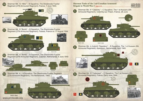 Print Scale 35-004 Decal 1:35 Sherman Tanks of the 2nd Canadian Armoured Brigade - Picture 18 of 24