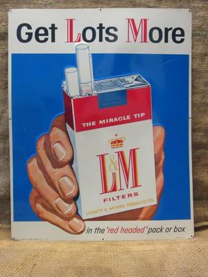 Vintage L & M Cigarettes Embossed Metal Sign Antique Cigar Tobacco