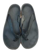 OluKai Women's Black Leather Flip Flops Size 8 Slip On Sandals