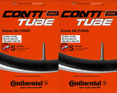 2x Continental Cross 28 (700C) Schlauch 28 Zoll SV (32/47-622) SV 42mm