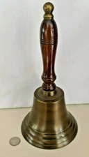 Large 11.5" Tall Brass/Bronze School Dinner Bell with Wood Handle - Heavy