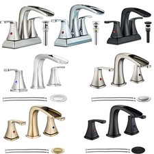 Widespread Bathroom Faucet Set Waterfall Sink Basin Vanity 3 Holes Mixer w/Drain