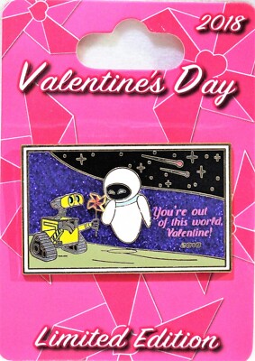 Disney Valentine's Day 2018 Pin Pixar Wall-E & Eve Pinwheel Spins LE 5000