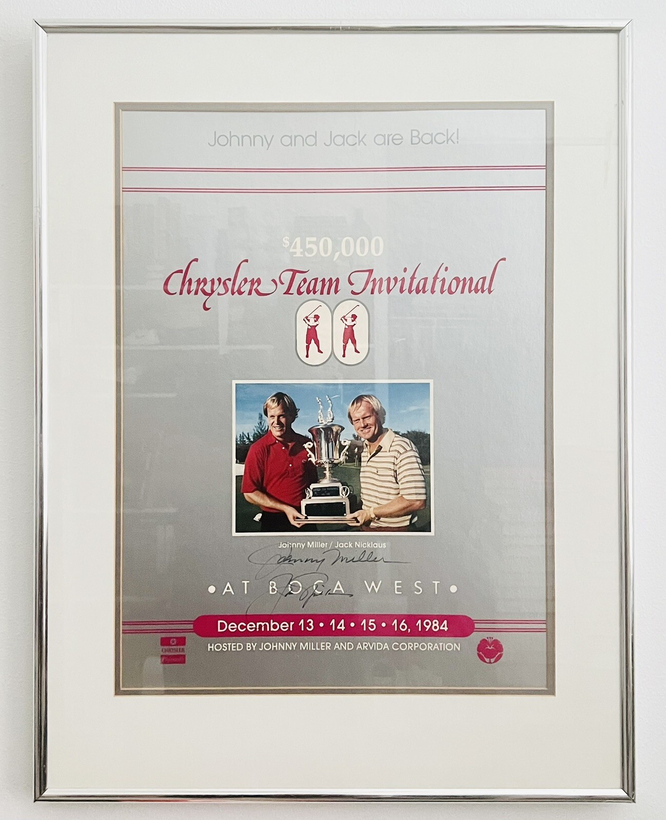 Jack Nicklaus & Johnny Miller Autographed Signed Jack Nicklaus Johnny Miller Framed Chyrsler Invitational Poster 1984 Boca 