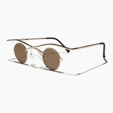 Small Round Gothic Victorian Steampunk Sunglass Gold / Brown Lens - Emmett