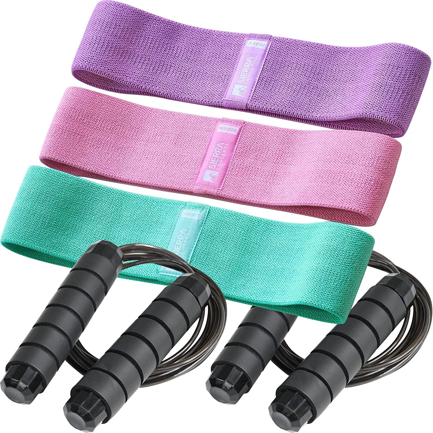 SIERRA CONCEPTS 3 Resistance Booty Bands&2 Jump Rope Set LRX