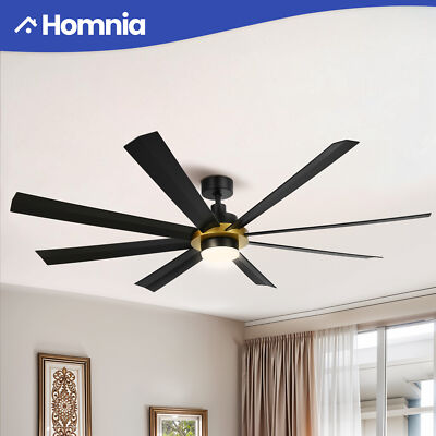 60'' Modern Black Smart Ceiling Fan w/ Light Remote Mobile App Control Reversible
