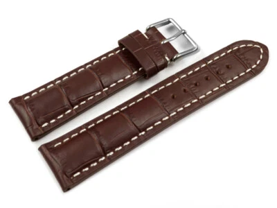 WATCHBAND BERLIN Bracelet de montre rembourrage épais grain croco marron foncé 19mm 21mm 23mm