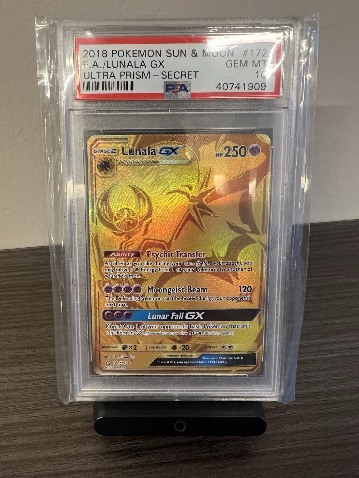 Pokémon Lunala GX TCG Secret Rare Card 172/156 Sm-Ultra Prism Holo PSA 10