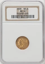1928 INDIAN HEAD QUARTER EAGLE $2.5 GOLD NGC MS61