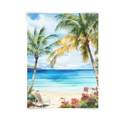 Ocho Rios Jamaica Watercolor Print, Tropical Beach Palm Trees Art