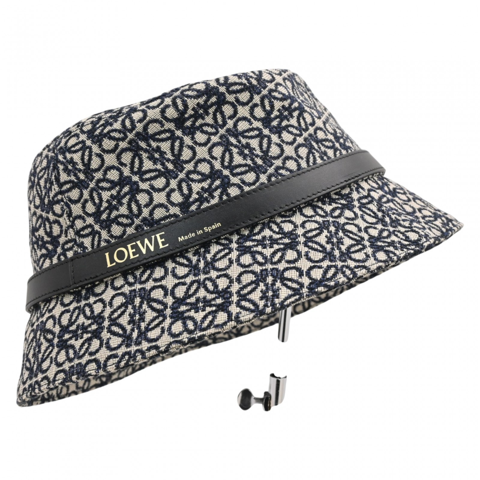 Auth LOEWE Repeat Anagram Logo Bucket Hat Navy lo8836sb