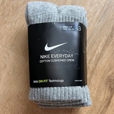 NWT Nike Kid's Youth Everyday Crew Socks 3-PAIRS GRAY MEDIUM 5Y-7Y