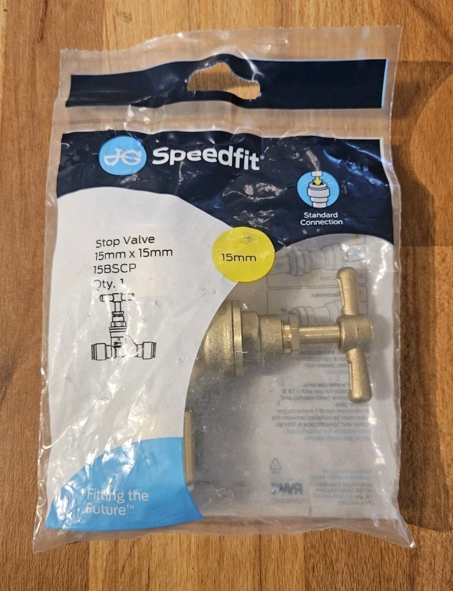 Brand New Sealed JG SPEEDFIT 15mm (15BSCP) Brass Stop Valve - Free UK P&P
