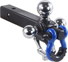 Trailer Hitch With Blue Recovery Shackle Ball Hitch Mount Chrome Triple Tow Ball Trailer Hitch With Blue Recovery Shackle Ball Hitch Mount Chrome Triple Tow Ball
