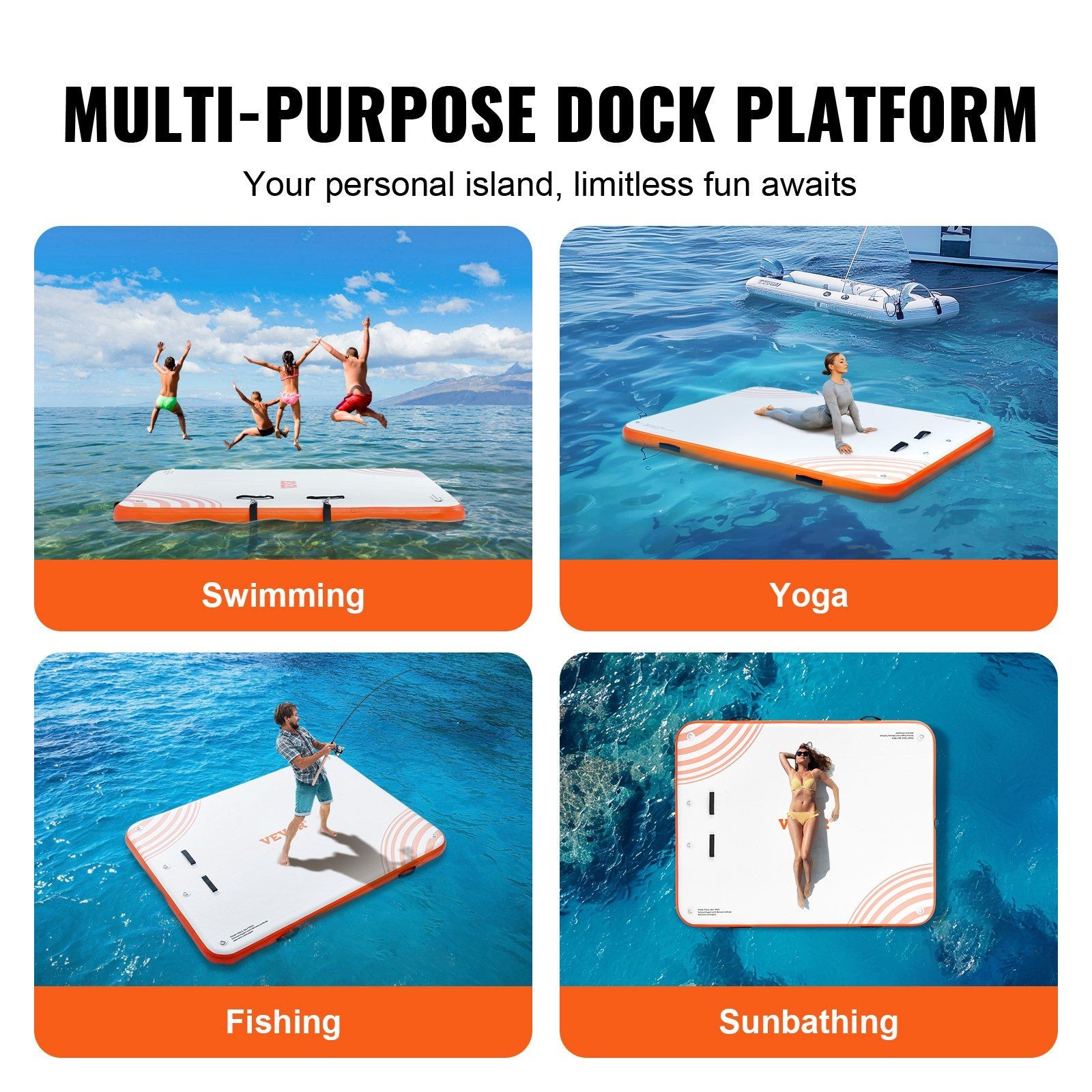 6x5FT Inflatable Floating Dock Non-Slip Water Mat with Ladder & Carry Bag