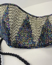 Judith Ann Creations Vintage Silver  Iridescent Beaded Silk Belt w/ Tassels