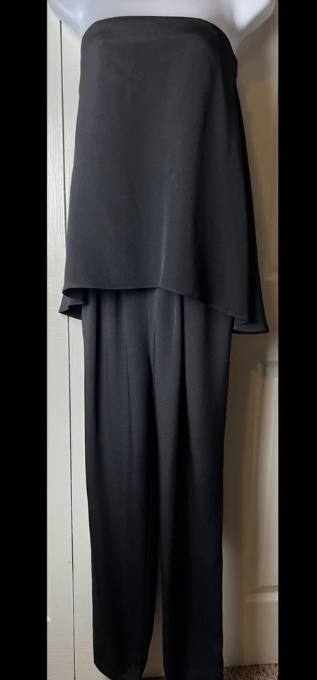 Mono TIBI Sin Tirantes Negro En Capas 100% Seda Elegante Bolsillos Cónicos para Piernas Talla 4 Foto 2 de 4