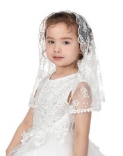 First Communion Veil Girls Lace Chapel Mantilla Latin Mass Catholic D Shape