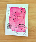 ACEO Art Trading Card Watercolor Original Painting Abstract Pink Pen Drawing — photo 6
