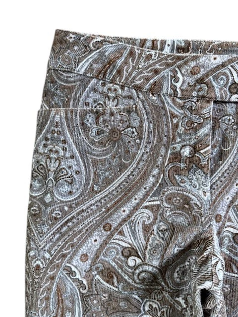 Escada Corduroy Brown Grey Blue Paisley Flare Leg Pants Size 38 US 8 NWOT - Image 4 of 4