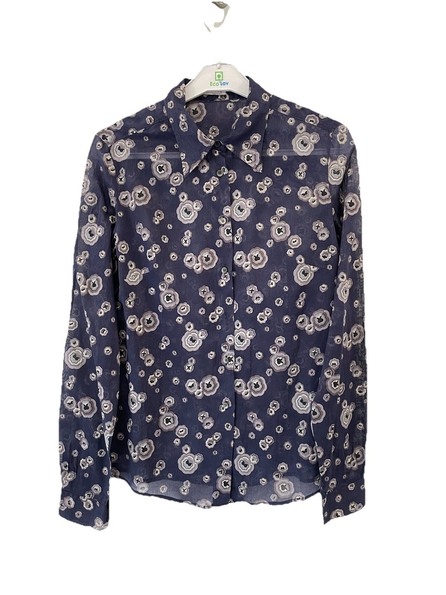H31#Miu Miu Women's Sheer Floral Print Button Up Blouse Top Size