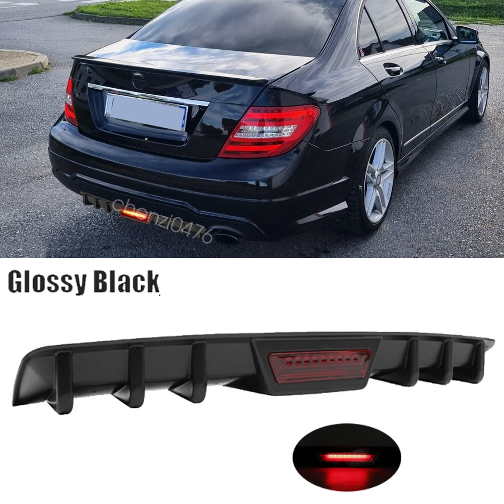 For Benz W203 W204 W205 C250 Rear Bumper Diffuser Lip Spoiler W/LED Brake Light