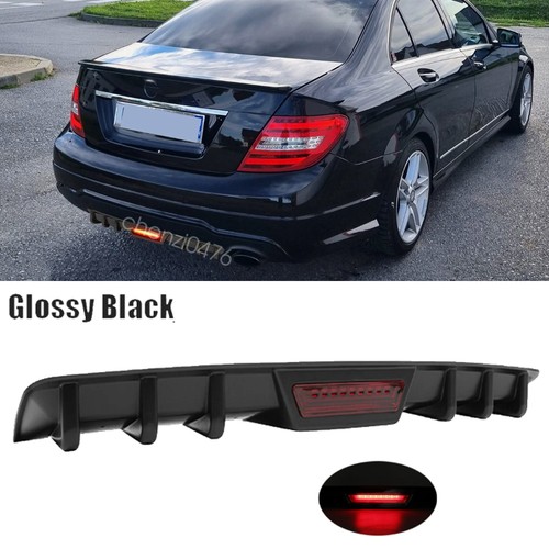 For Benz W203 W204 W205 C250 Rear Bumper Diffuser Lip Spoiler W/LED Brake Light