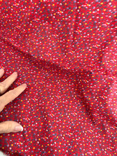 Vtg 3 Yd 42X111 Red CALICO Cotton QUILT FABRIC Tiny FLORAL Print Purple Yellow