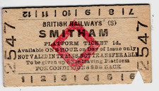Railway platform ticket: B.R.(S), SMITHAM, 1954